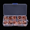 200Pcs Car Engine Oil Pen Gasket Copper Washer Gasket Sealing Ring Solid Gasket Nut Bolt Assortment Sump Plug Washer Set 9 Size|